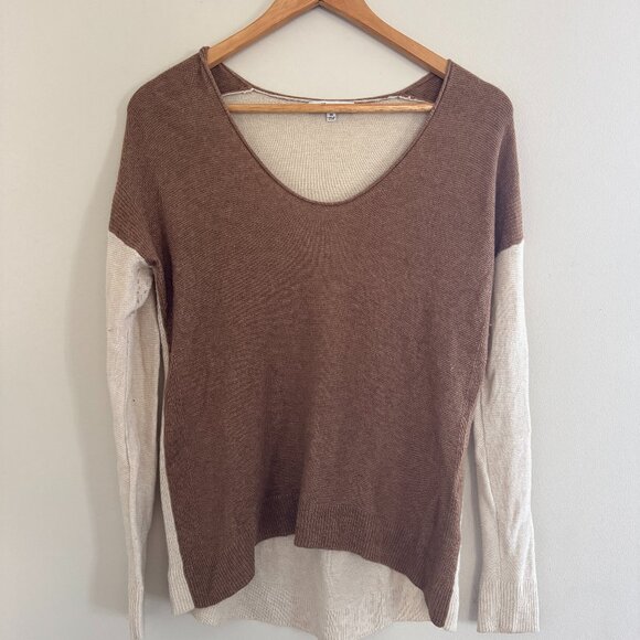 Madewell Two-Tone Lightweight Sweater in Brown & Cream - Picture 1 of 5
